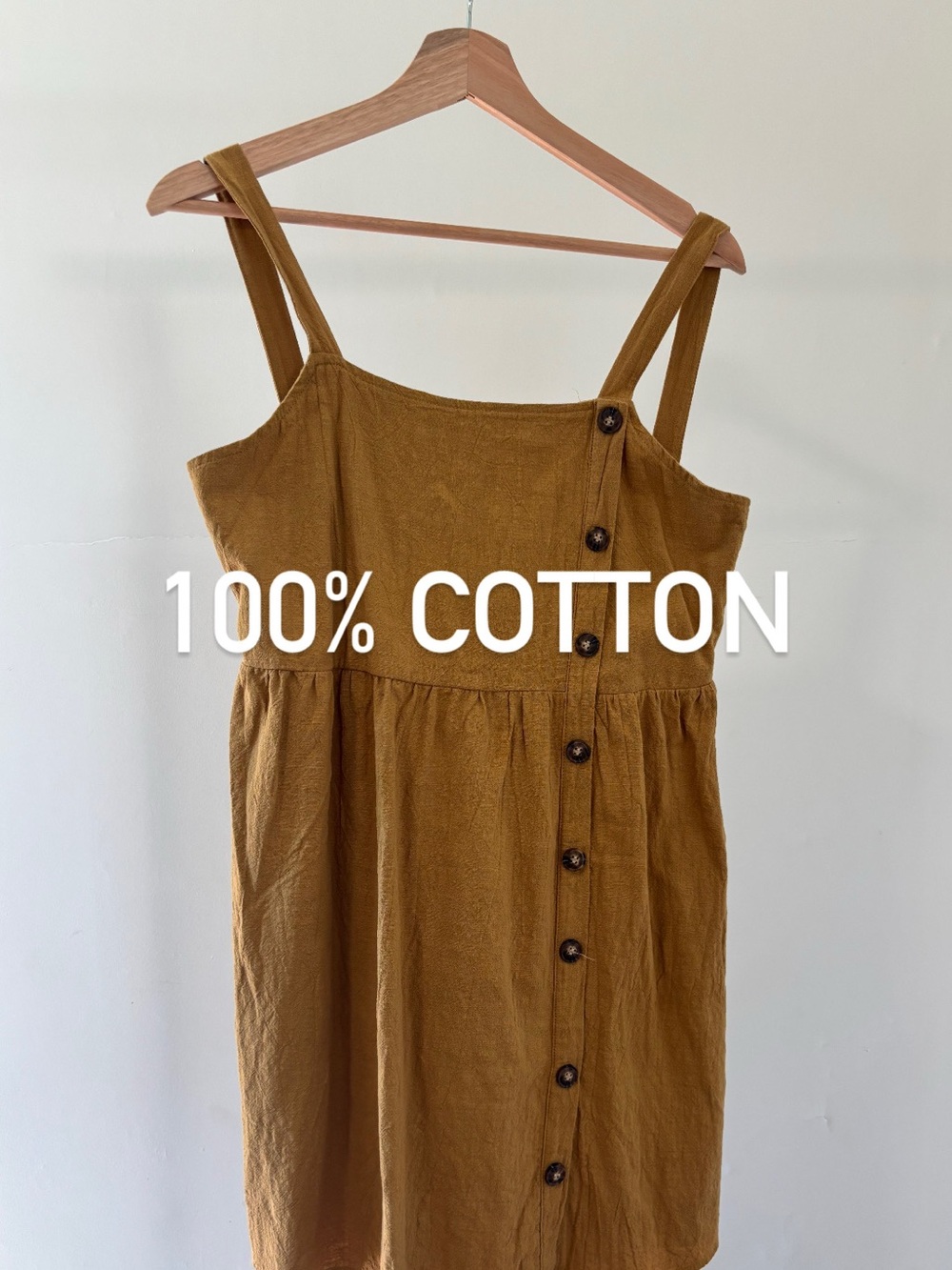 Button-Front Sundress in Mustard | 100% Cotton | Size M